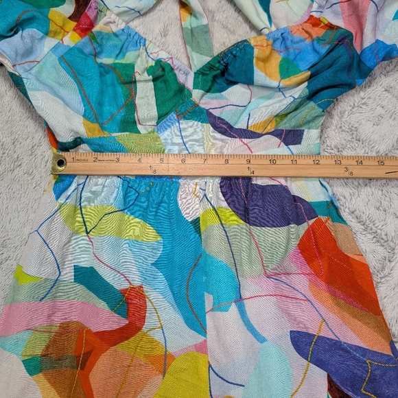 Ranna Gill Jumpsuit Womens S Blue Water Color Tie Back Cutout Linen Blend Boho - Picture 5 of 9